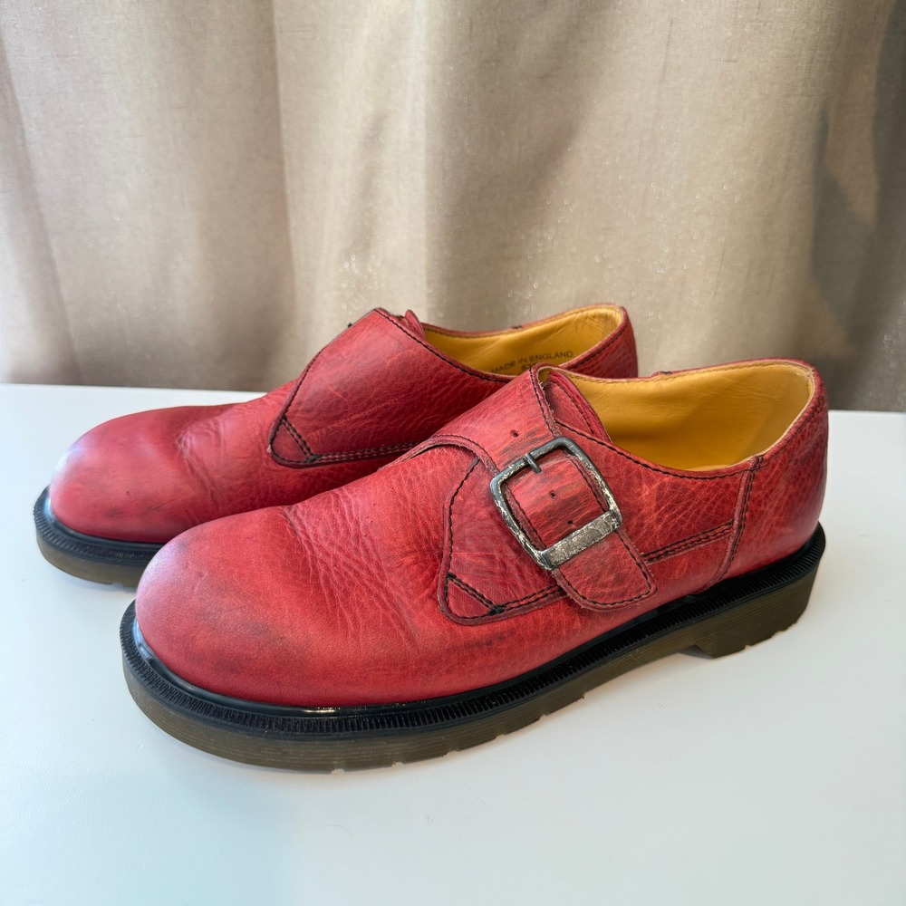 Dr. Martens 8254 Red Leather Monk Strap Shoes Made in England Vintage UK 7 US 9